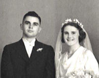 Photographs are (top) a detail from their 1937 wedding photograph (Hud-fam-161), and (bottom) a detail from a 1981 photo